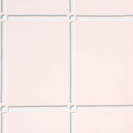 La Galerie Blush by Schumacher, a stylized panel wallpaper with gestural black and white strokes, shown in blush and yellow room settings.