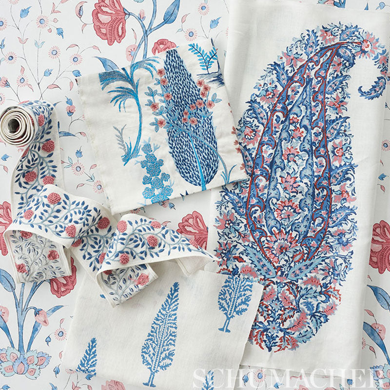 Khilana Floral Delft & Rose Wallpaper by Schumacher | Palampore ...