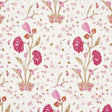 Khilana Floral Spice wallcovering by Schumacher, featuring a large-scale stylized Indian floral pattern in pink, red, and brown on a white background.