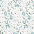 Khilana Floral wallpaper in Peacock by Schumacher, a large-scale stylized floral inspired by traditional Indian motifs in blue and green tones.