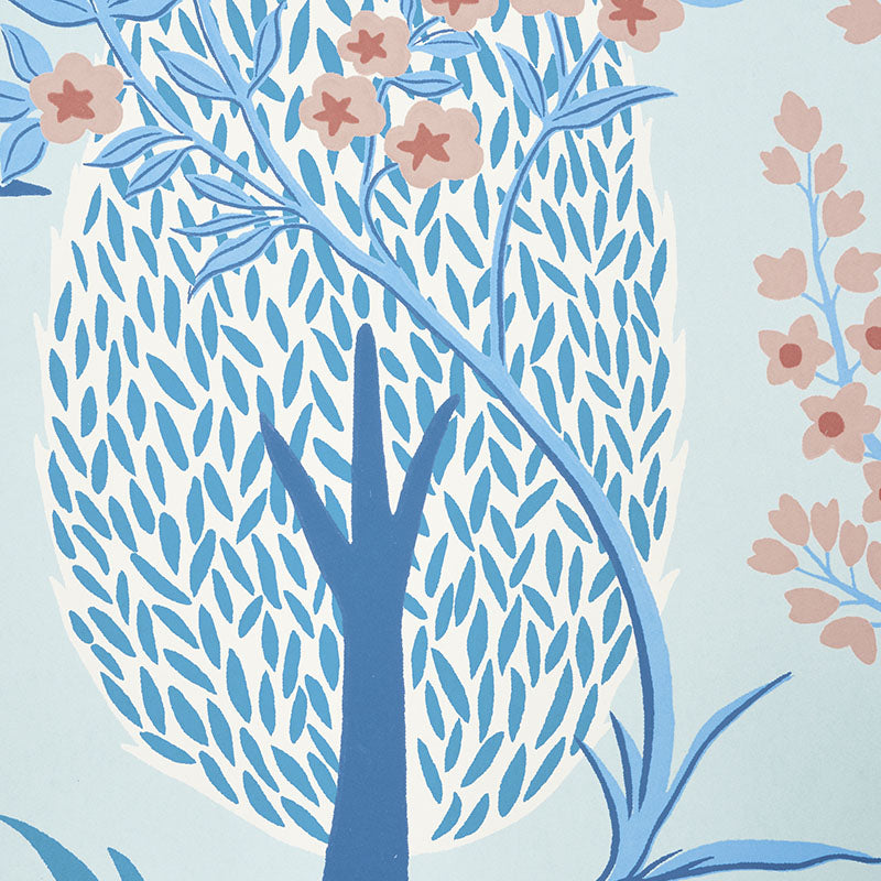 Pandora Delft & Rose by Schumacher Whimsical Botanical Wallpaper – Schumacher 5009960