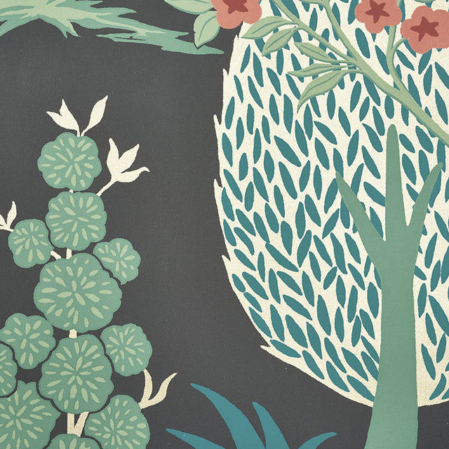 Pandora Onyx & Jade by Schumacher Whimsical Botanical Scenic Wallpaper – Schumacher 5009961