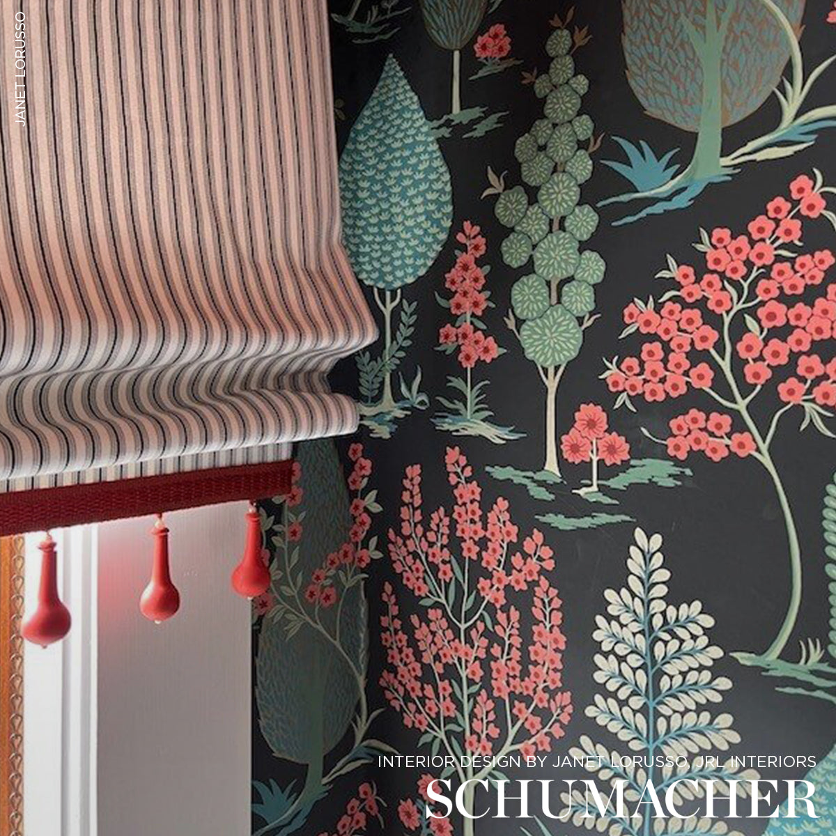 Pandora Onyx & Jade by Schumacher Whimsical Botanical Scenic Wallpaper – Schumacher 5009961