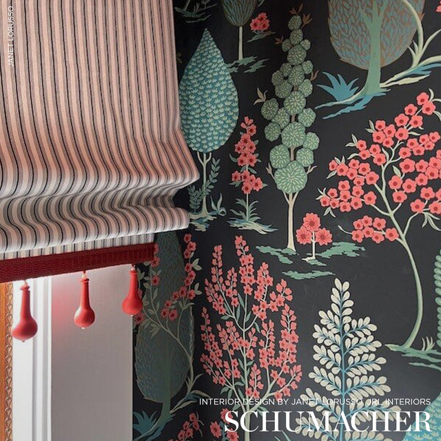 Pandora Onyx & Jade by Schumacher Whimsical Botanical Scenic Wallpaper – Schumacher 5009961