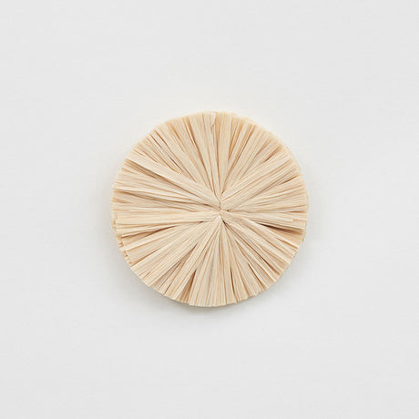 A set of natural raffia flower wall decor pieces arranged on a neutral wall, showcasing their textured, handcrafted appearance.