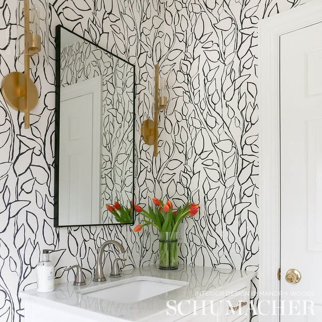 Solandra Vine Black by Schumacher Botanical Wallpaper – Schumacher 5010071