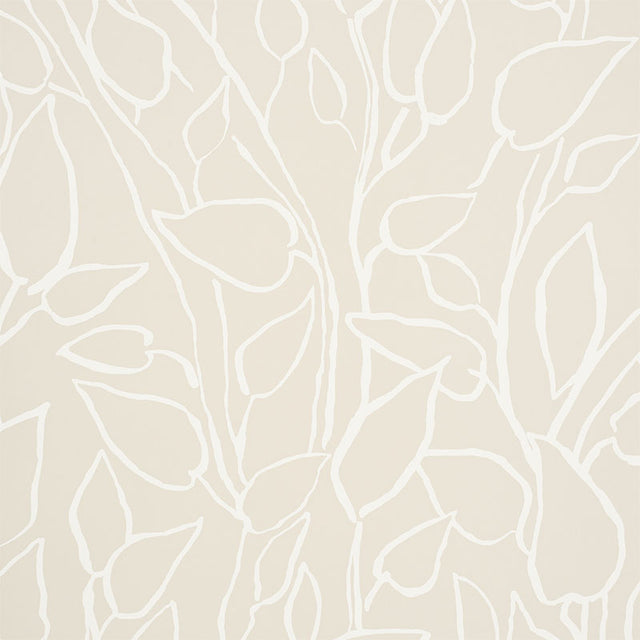 Solandra Vine wallpaper in Natural by Schumacher, a loose and leafy climbing botanical pattern in a neutral colorway.