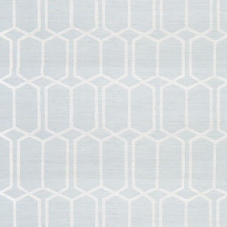 Modern Trellis Sisal wallpaper in Sky by Schumacher, a hand screen printed geometric trellis design on sisal grasscloth.