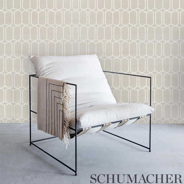 Modern Trellis Hemp Shimmer Moonstone by Schumacher Geometric Trellis Wallpaper – Schumacher 5010110