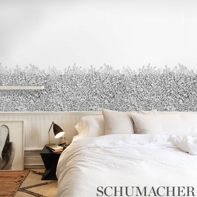 Greenery Galore Vinyl Panel Black by Schumacher Botanical Wallcovering – Schumacher 5010130
