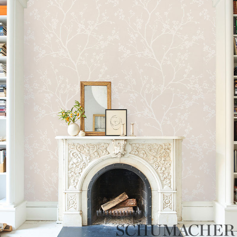 Twiggy Vinyl Blush by Schumacher Silver Lining Performance Wallcoverings – 5010151