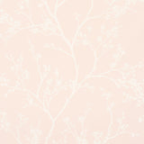Twiggy Vinyl Blush wallpaper with delicate flowering branches on a linen-like textured vinyl background by Schumacher