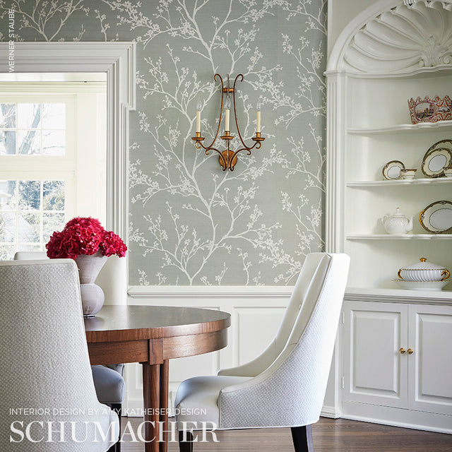 Twiggy Vinyl Soft Grey by Schumacher Botanical Scenic Wallpaper – Schumacher 5010152
