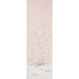 Chinois Palais Vinyl Panel in blush by Mary McDonald for Schumacher, featuring exotic birds and cherry blossoms on a stippled pink background.