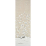 Chinois Palais Vinyl Panel in Stone by Mary McDonald for Schumacher, featuring exotic birds and cherry blossoms on a stippled background.