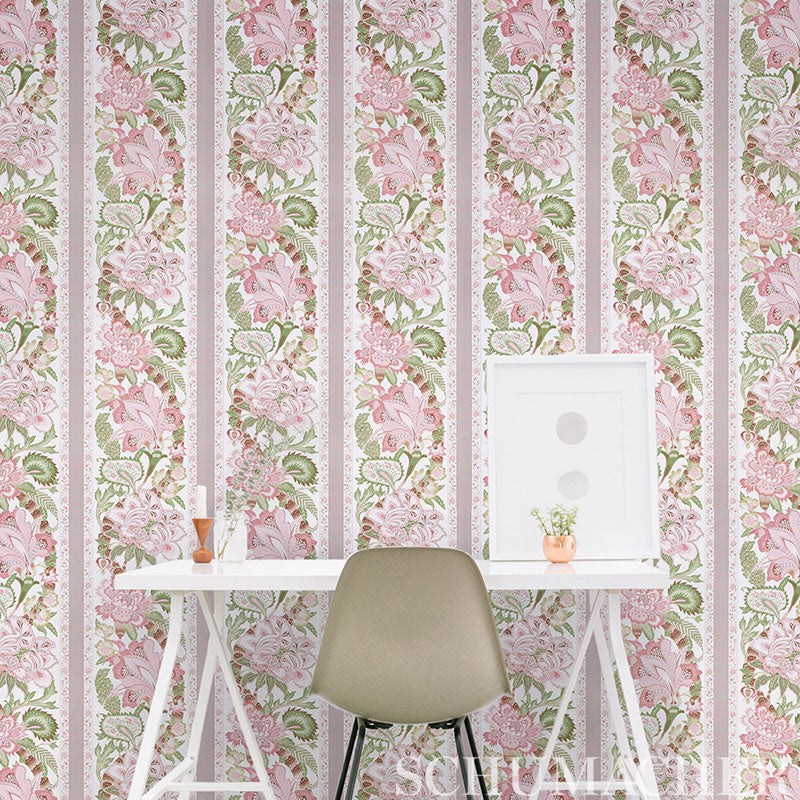 Anjou Stripe Emerald by Timothy Corrigan Classic Floral Stripe Wallpaper – Schumacher 5010170