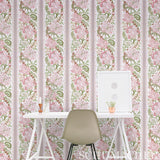 Anjou Stripe Emerald by Timothy Corrigan Classic Floral Stripe Wallpaper – Schumacher 5010170
