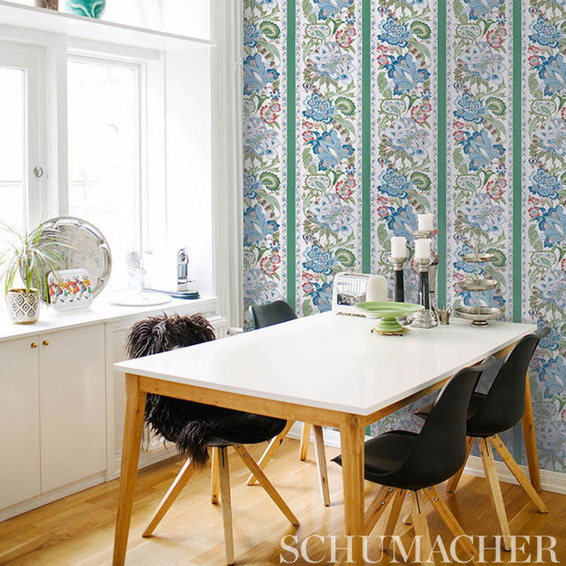 Anjou Stripe Blush by Timothy Corrigan Wide-Width Floral Stripe Wallpaper – Schumacher 5010171