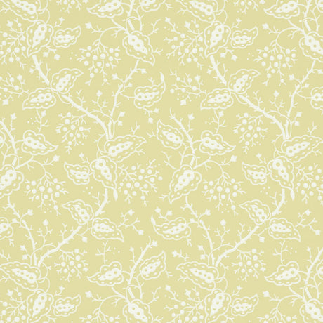 Darby Buttercup botanical climbing-vine wallpaper by Schumacher, surface-printed for raised texture, shown in a soft yellow colorway.