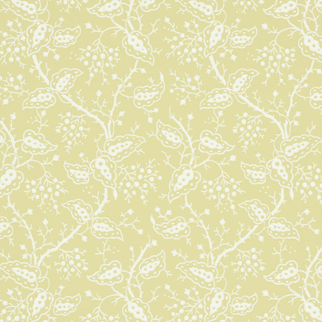 Darby Buttercup botanical climbing-vine wallpaper by Schumacher, surface-printed for raised texture, shown in a soft yellow colorway.