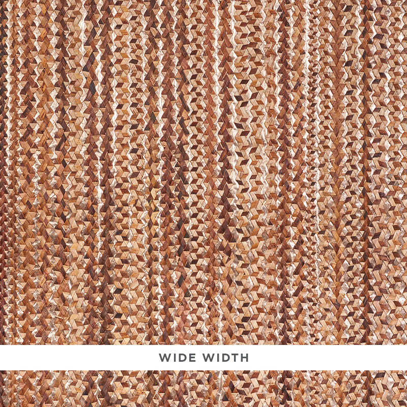 Braided Bacbac Shimmer wallpaper in copper, featuring a dimensional braided texture made from banana tree bark on a metallic paper ground.