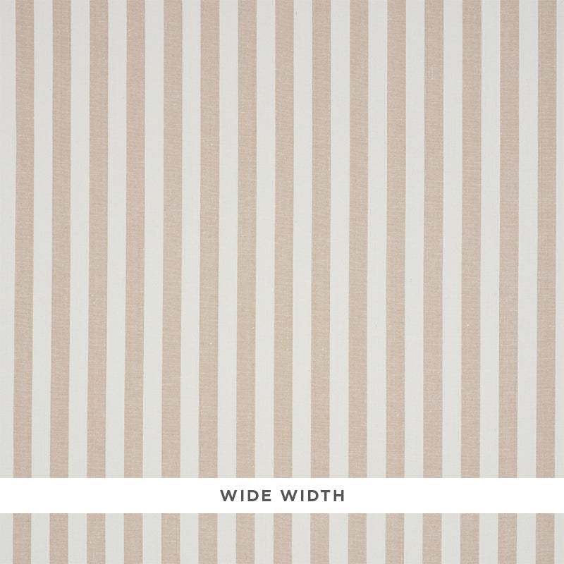 Linen Stripe wallpaper in sand colorway, wide vertical stripes with a woven linen texture by Schumacher.