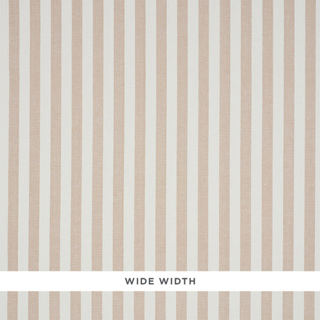 Linen Stripe wallpaper in sand colorway, wide vertical stripes with a woven linen texture by Schumacher.