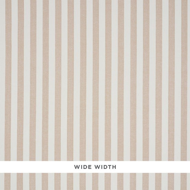 Linen Stripe wallpaper in sand colorway, wide vertical stripes with a woven linen texture by Schumacher.