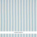 Linen Stripe Sky blue and white wide awning stripe textured wallpaper by Schumacher