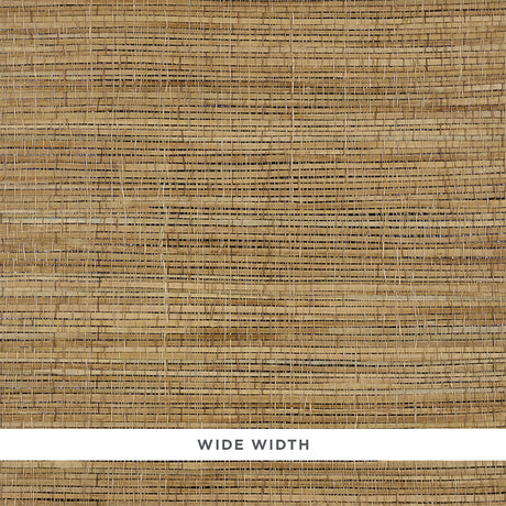 Palm Weave natural grasscloth wallcovering with handwoven palm fibers in a natural tan colorway, wide width, by Schumacher.