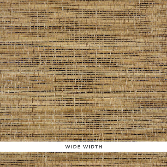 Palm Weave natural grasscloth wallcovering with handwoven palm fibers in a natural tan colorway, wide width, by Schumacher.