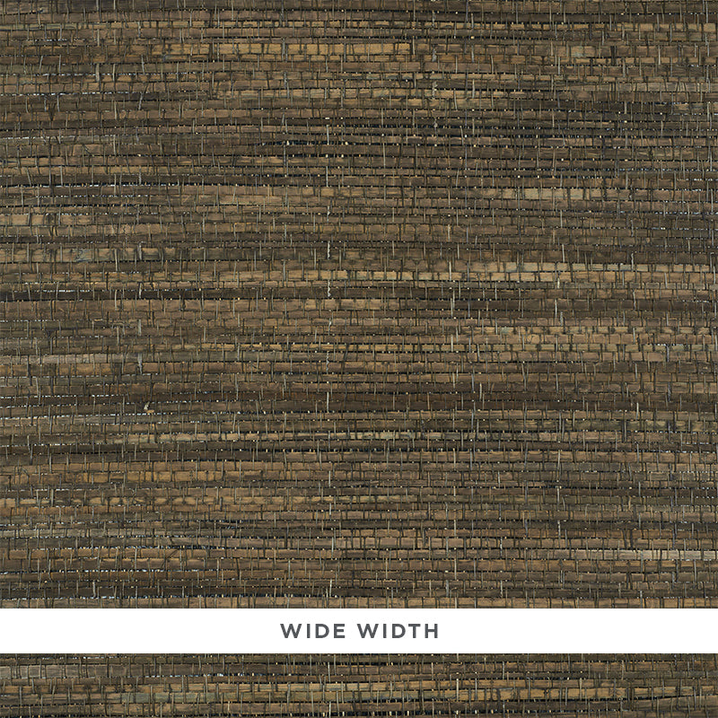 Palm Weave Bark by Schumacher - handwoven palm fiber wallpaper in brown bark colorway, wide width, textured natural wallcovering