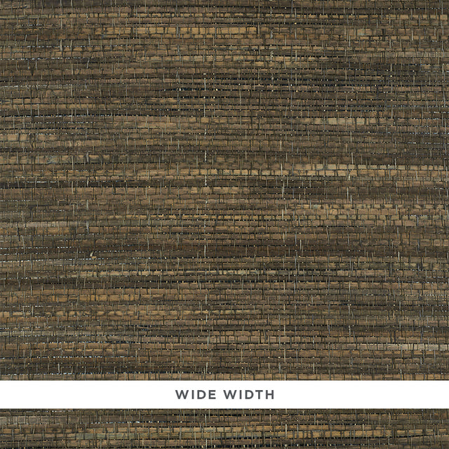 Palm Weave Bark by Schumacher - handwoven palm fiber wallpaper in brown bark colorway, wide width, textured natural wallcovering
