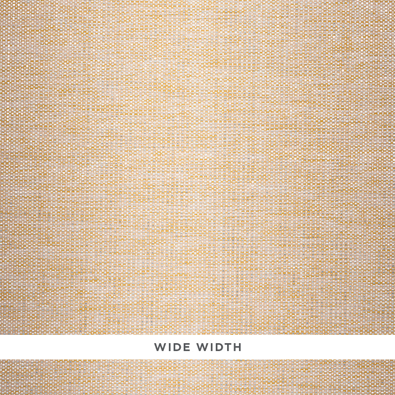 Close-up of Schumacher Metal Paperweave wallpaper in Sand, showing its tweedy, metallic woven texture.