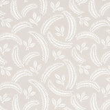 Delia Dove botanical wallpaper by Schumacher, featuring a softly graphic leaf and frond pattern in a neutral colorway.