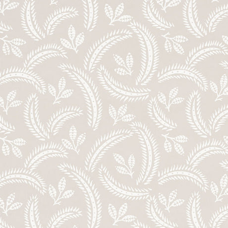 Delia Dove botanical wallpaper by Schumacher, featuring a softly graphic leaf and frond pattern in a neutral colorway.