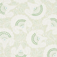 Jackie Leaf wallpaper by Schumacher features a contemporary Arts & Crafts floral motif in green and white tones.