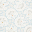 JACKIE wallpaper in Sky by Schumacher features a contemporary Arts & Crafts floral motif in blue and white.