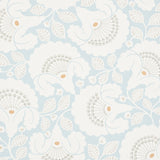 JACKIE wallpaper in Sky by Schumacher features a contemporary Arts & Crafts floral motif in blue and white.