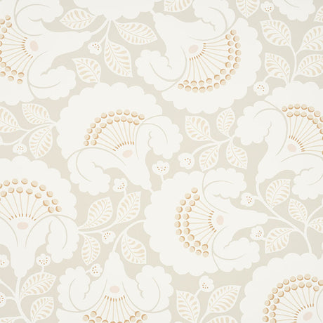 JACKIE wallpaper in neutral colorway with a graphically silhouetted floral motif and contemporary Arts & Crafts feel by Schumacher.