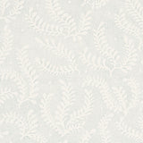Etched Fern wallpaper in Sky by Schumacher, featuring a delicate fern motif in soft blue and white.
