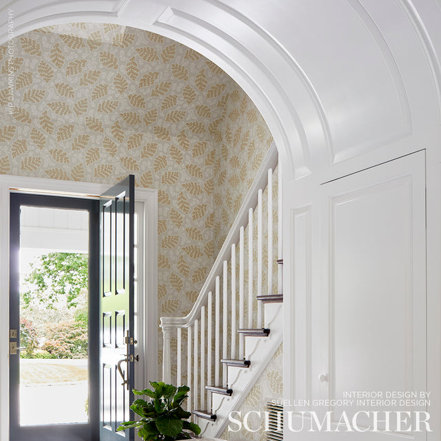 Estelle Neutral Floral Arts & Crafts Wallpaper – Schumacher 5010390