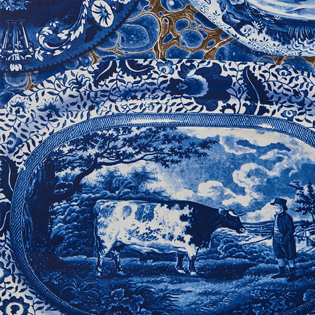 Plates & Platters Blue by Johnson Hartig Trompe L'oeil Wallpaper – Schumacher 5010410