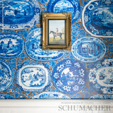 Plates & Platters Blue by Johnson Hartig Trompe L'oeil Wallpaper – Schumacher 5010410