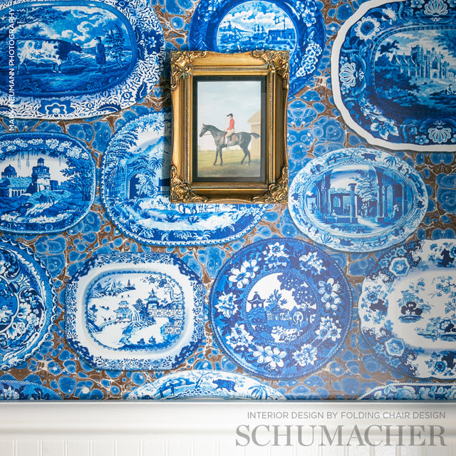 Plates & Platters Blue by Johnson Hartig Trompe L'oeil Wallpaper – Schumacher 5010410