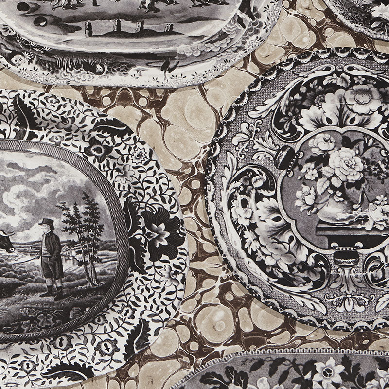 Plates & Platters Neutral by Johnson Hartig Trompe L'oeil Wallpaper – Schumacher 5010411