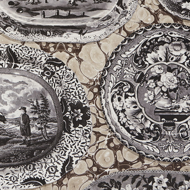 Plates & Platters Neutral by Johnson Hartig Trompe L'oeil Wallpaper – Schumacher 5010411