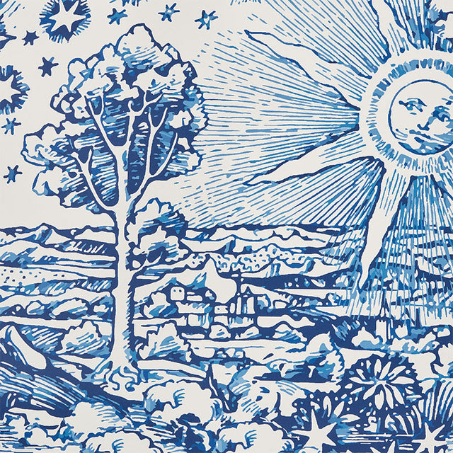 Modern Toile Indigo by Johnson Hartig Wide Width Artistic Wallpaper – Schumacher 5010421