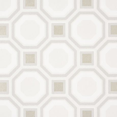 HANOVER Quartz geometric lattice wallpaper by Schumacher, Step Lively Collection, non-woven material, modern octagonal and square pattern in neutral tones.