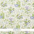 POMEGRANATE BOTANICAL wallpaper in purple and green, a mid-scale botanical print with pomegranates and florals, shown in a bathroom setting.
